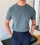 Knit T Shirt Men's Summer Round Neck T Shirt